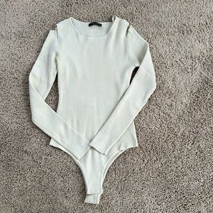 Cream off white ribbed bodysuit long sleeve new